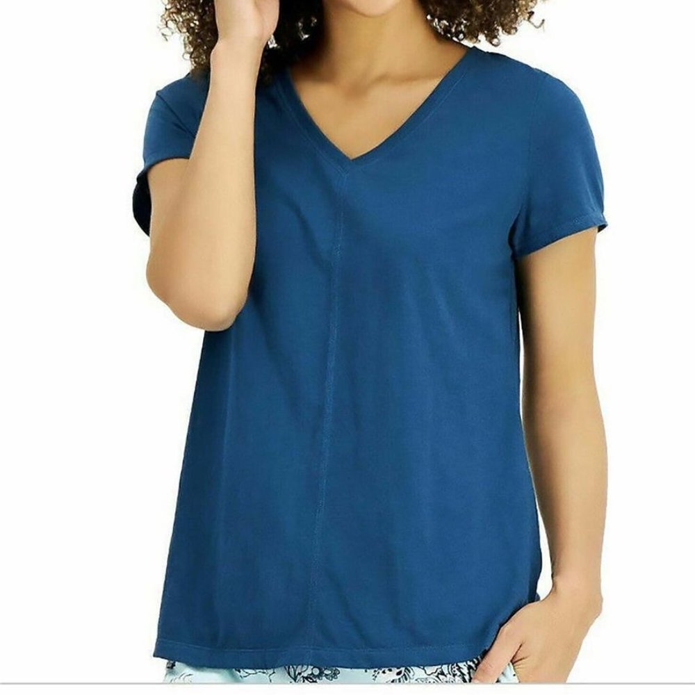 Charter Club V-Neck Pajama T-Shirt Top, DEEP TEAL, XS